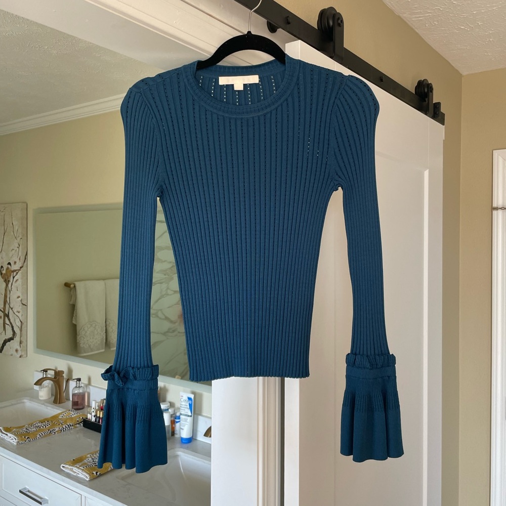 Jonathan Simkhai Teal Ribbed Long Sleeve Top